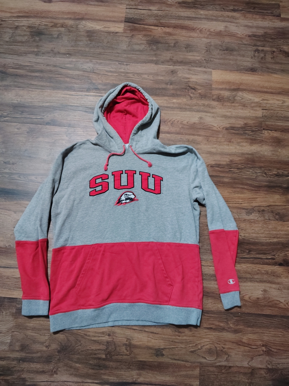 Champion SUU Gray and Red Hooded Pullover Sweatshirt